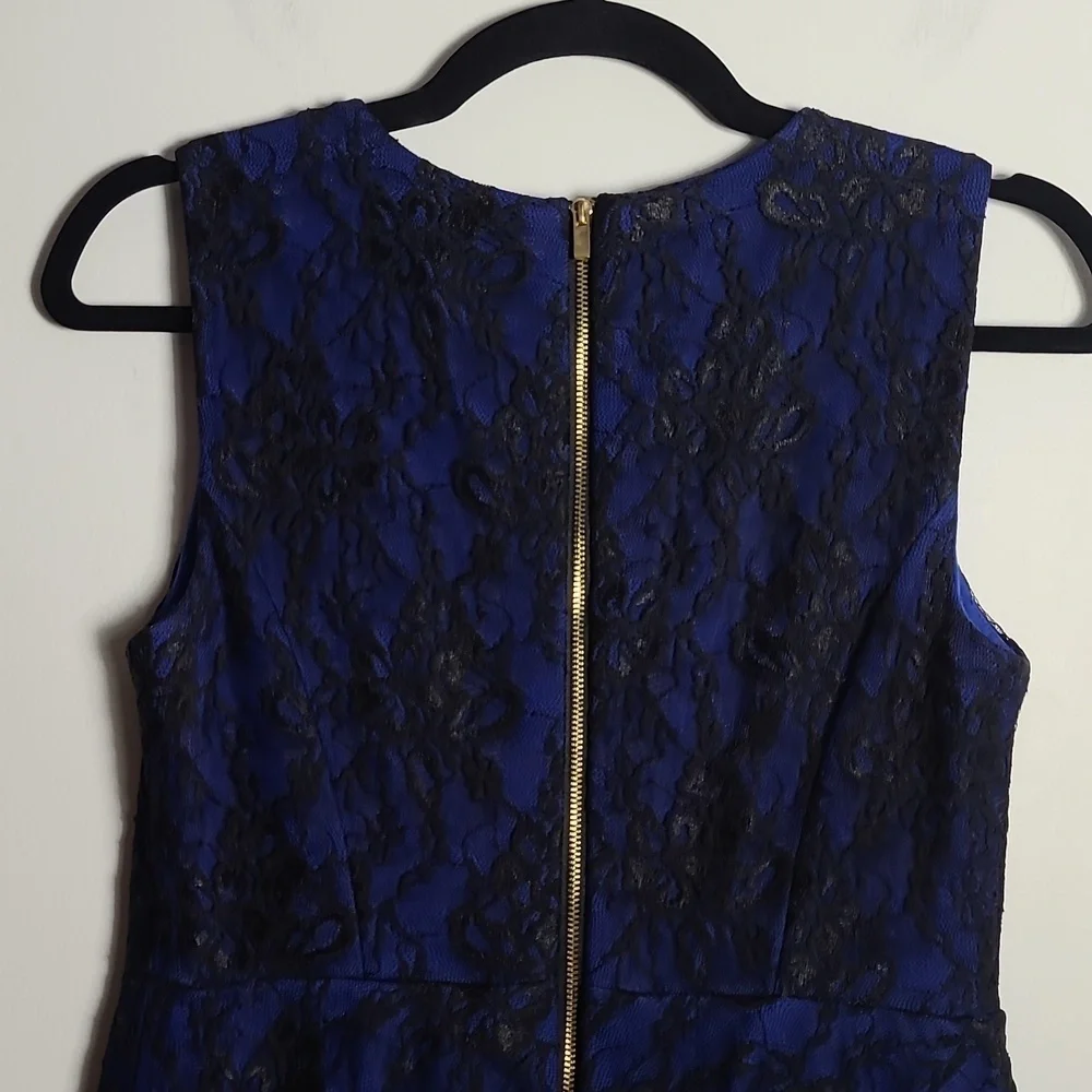 ALFANI Royal Blue With Black Lace Overlay / Black Skirt Sleeveless Dress Size 4P